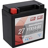 CARTEC Motorradbatterie YTX14-BS, 12Ah, 200A, Gel...