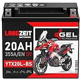 LANGZEIT YTX20L-BS GEL Motorradbatterie 12V 20Ah...