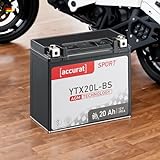 Accurat Motorradbatterie YTX20L-BS - 12V, 20Ah,...